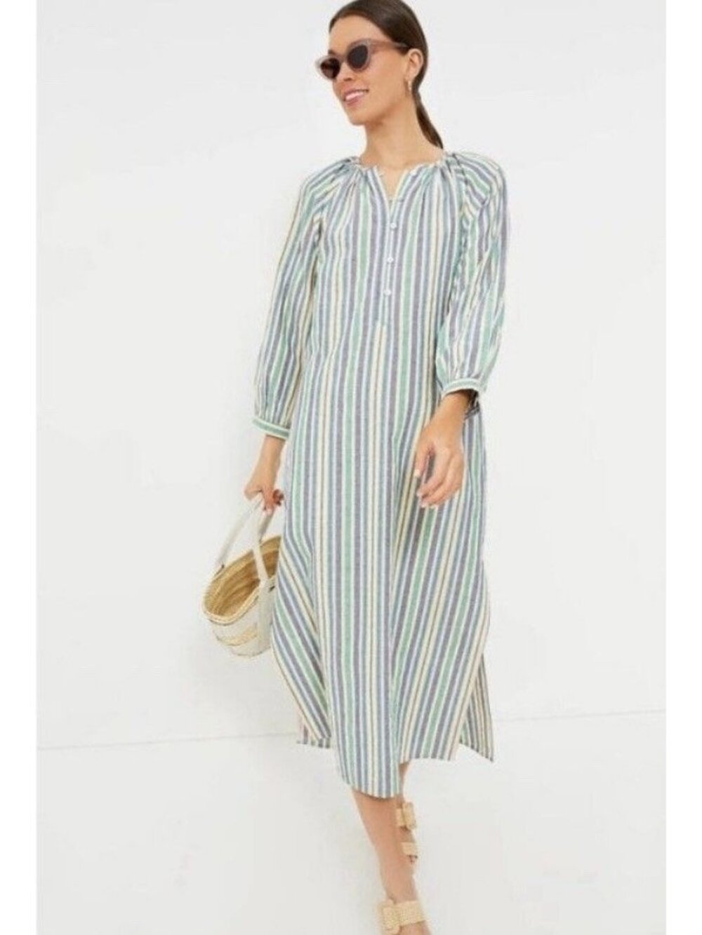 Tuckernuck Pomander Place Zephyr Stripe Heidi Dress Midi Cotton Colorful XL